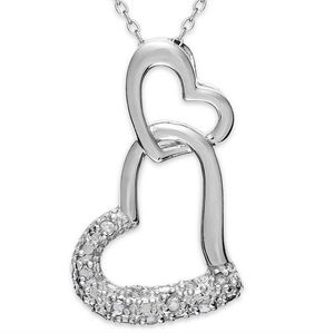 Sterling Silver Diamond Double Heart Pendant Necklace